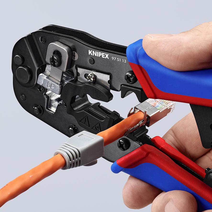 KNIPEX 97 51 13 Crimpzange für RJ45-Westernstecker 190 mm brüniert mit Mehrkomponenten-Hüllen Produktbild img10 L
