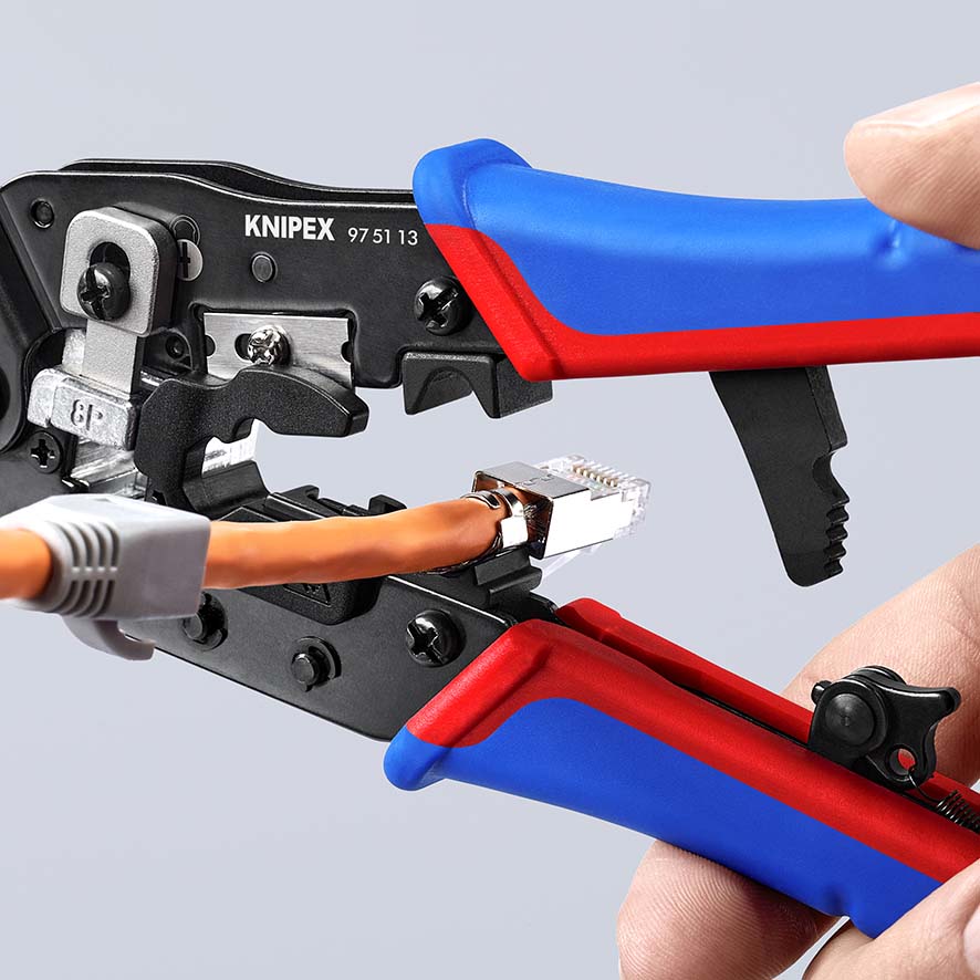 KNIPEX 97 51 13 Crimpzange für RJ45-Westernstecker 190 mm brüniert mit Mehrkomponenten-Hüllen Produktbild img11 L