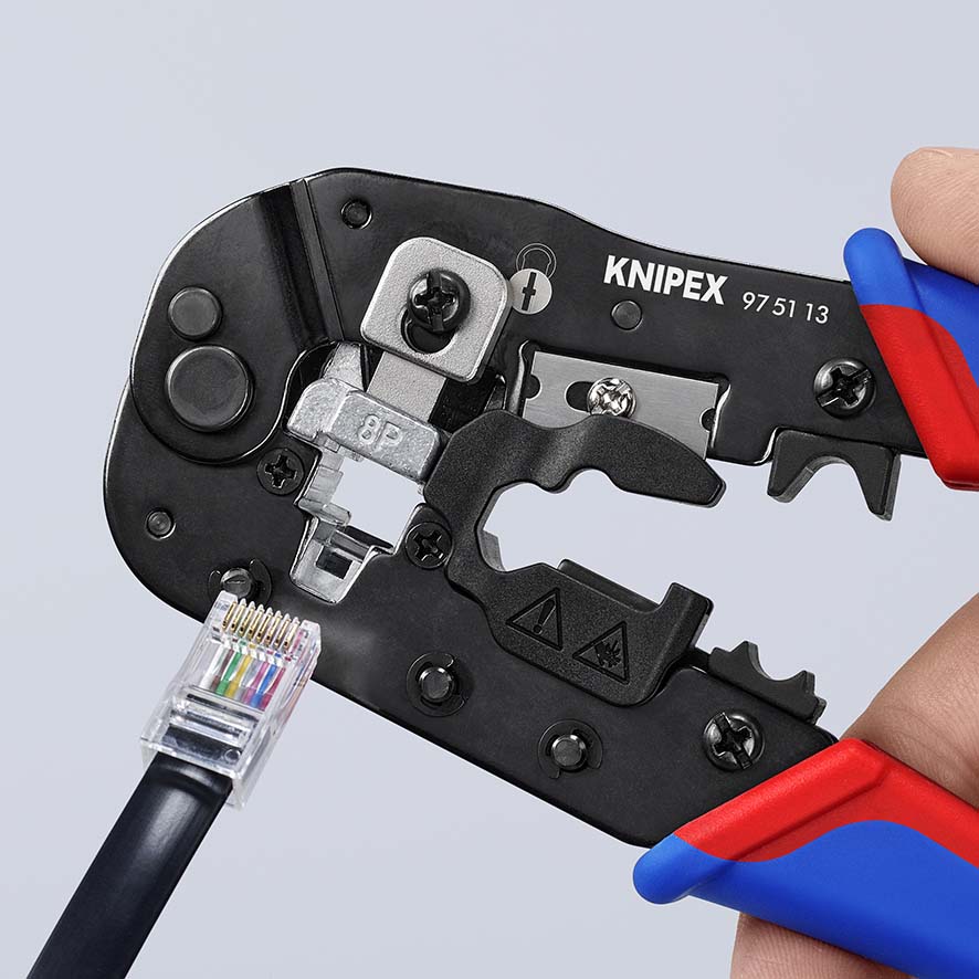 KNIPEX 97 51 13 Crimpzange für RJ45-Westernstecker 190 mm brüniert mit Mehrkomponenten-Hüllen Produktbild img15 L