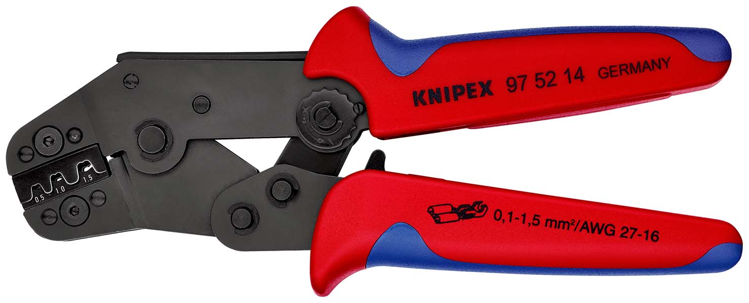 KNIPEX 97 52 14 Crimpzange kurze Bauform 195 mm brüniert mit Mehrkomponenten-Hüllen brüniert Produktbild img1 L
