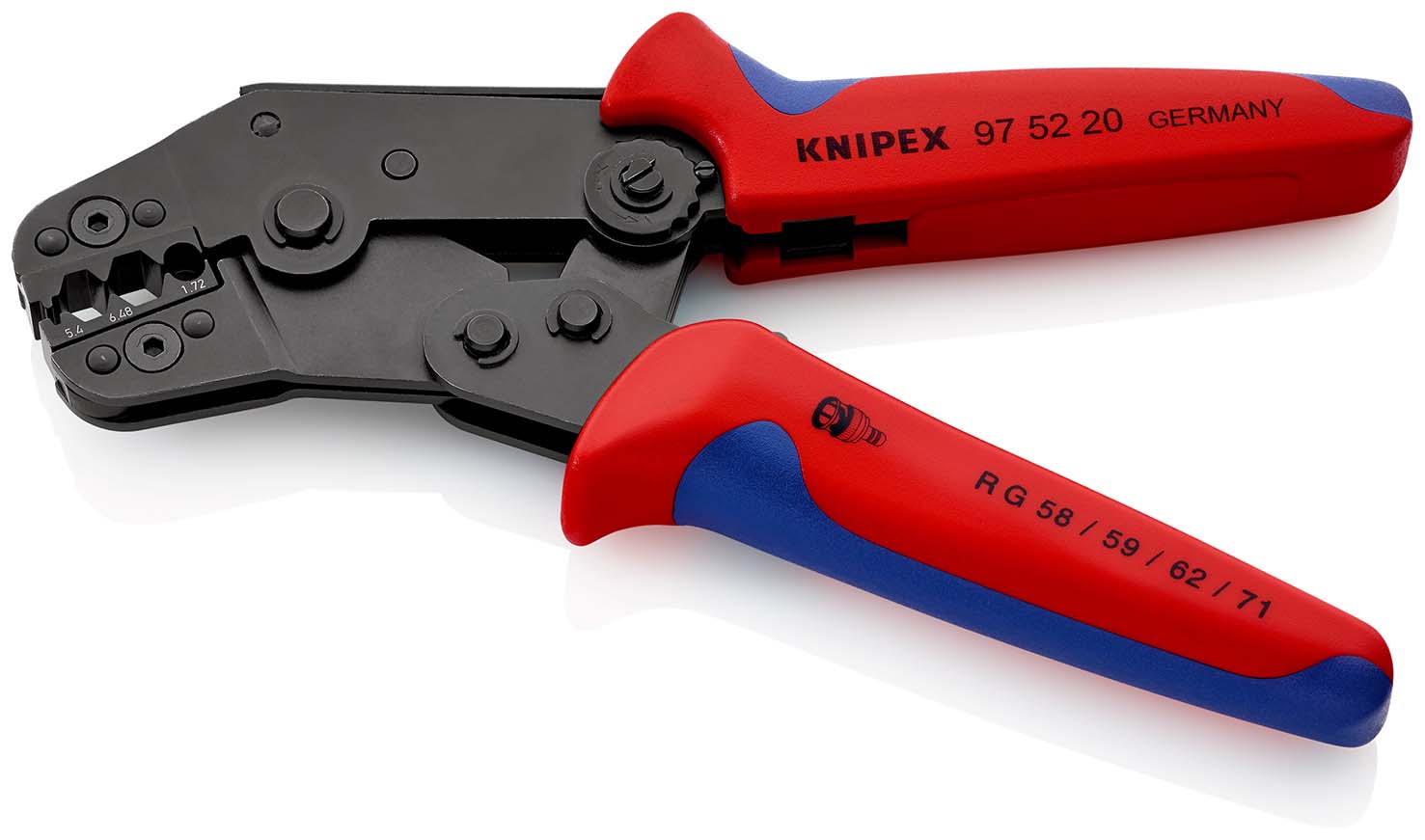 KNIPEX 97 52 20 Crimpzange kurze Bauform 195 mm brüniert mit Mehrkomponenten-Hüllen brüniert Produktbild img2 L