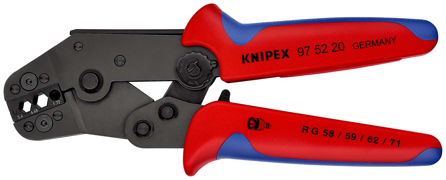 KNIPEX 97 52 20 Crimpzange kurze Bauform 195 mm brüniert mit Mehrkomponenten-Hüllen brüniert Produktbild img1 L
