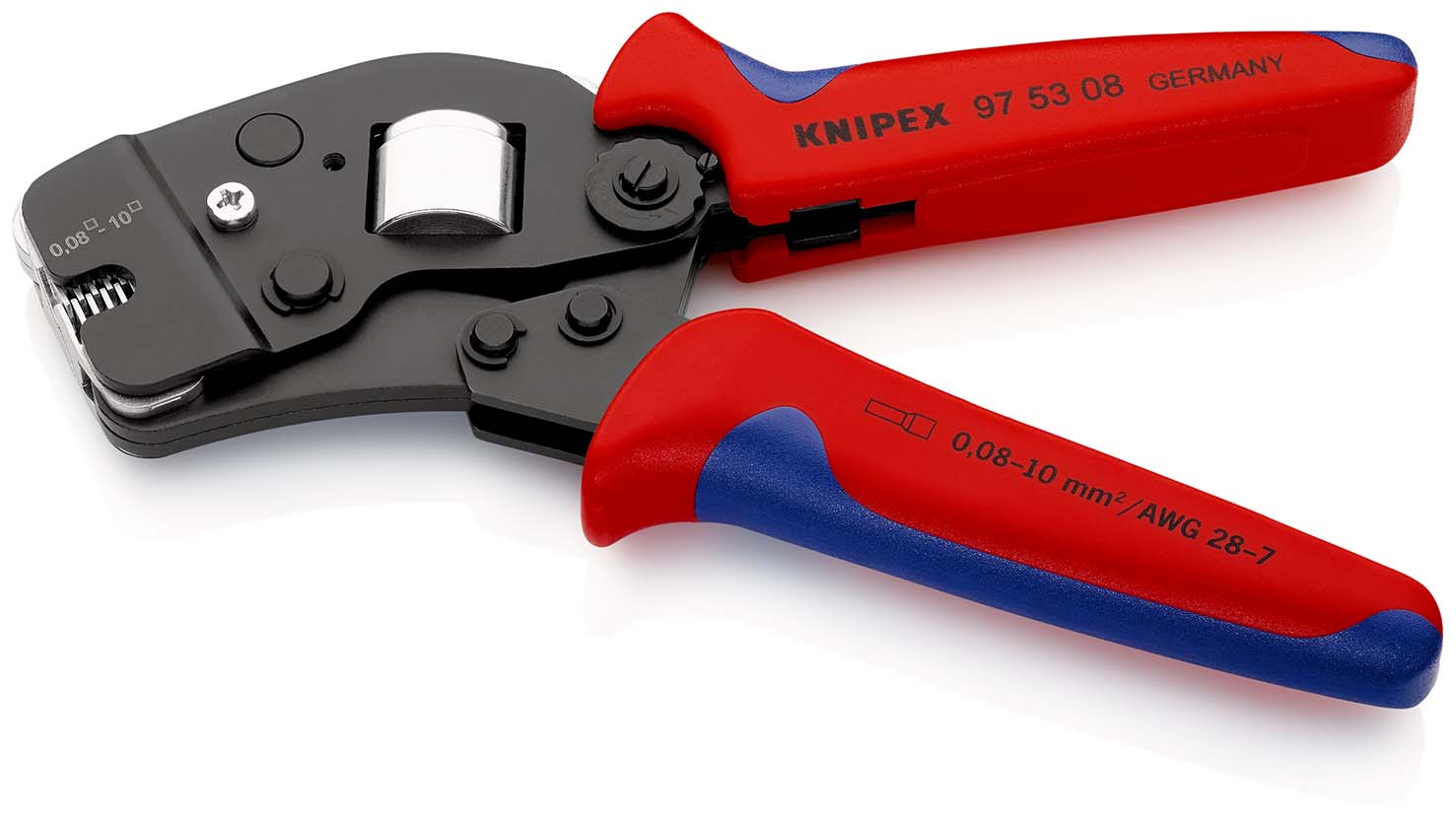 KNIPEX 97 53 08 SB Selbsteinstellende Crimpzange für Aderendhülsen mit Fronteinführung 190 mm brüniert mit Mehrkomponenten-Hüllen Produktbild img2 L