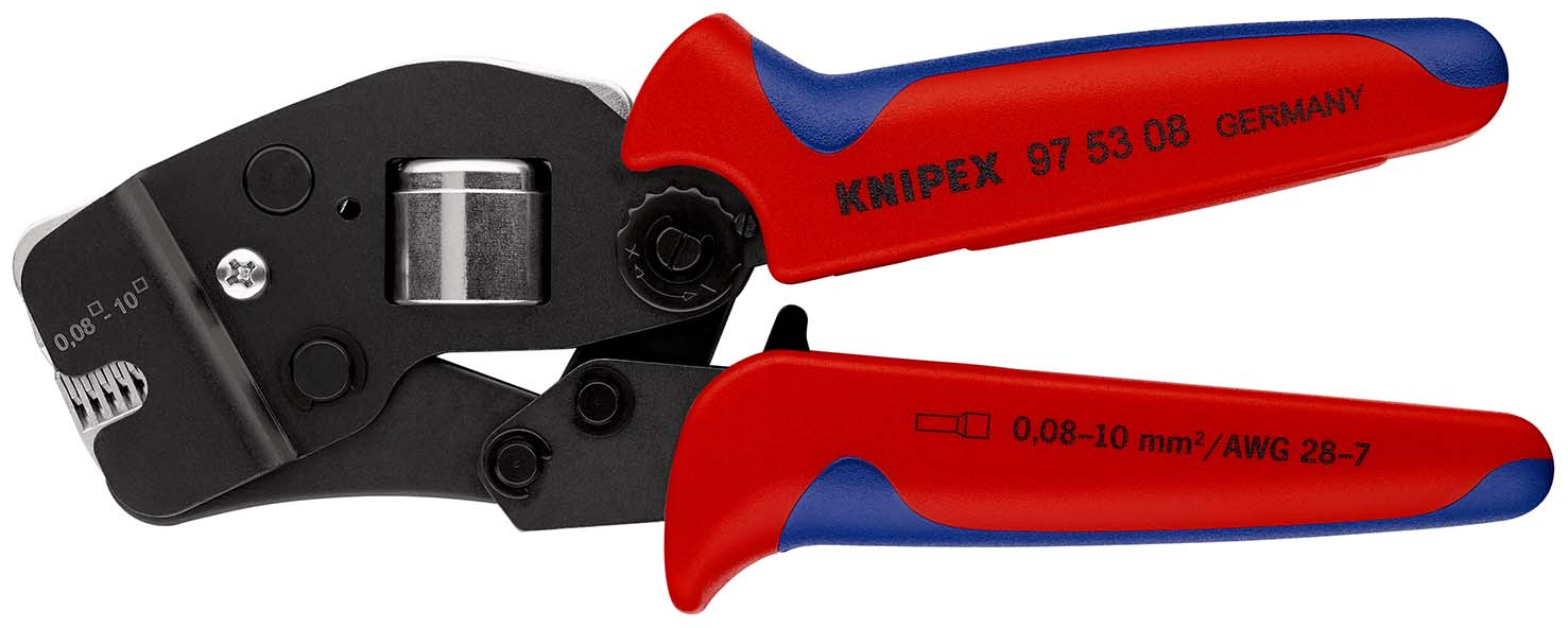 KNIPEX 97 53 08 SB Selbsteinstellende Crimpzange für Aderendhülsen mit Fronteinführung 190 mm brüniert mit Mehrkomponenten-Hüllen Produktbild img1 L