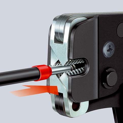 KNIPEX 97 53 08 SB Selbsteinstellende Crimpzange für Aderendhülsen mit Fronteinführung 190 mm brüniert mit Mehrkomponenten-Hüllen Produktbild img5 L