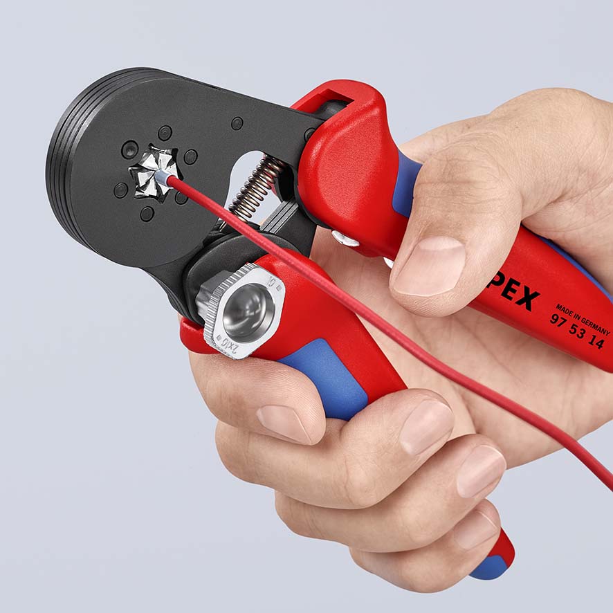 KNIPEX 97 53 14 SB Selbsteinstellende Crimpzange für Aderendhülsen mit Seiteneinführung 180 mm brüniert mit Mehrkomponenten-Hüllen Produktbild img17 L