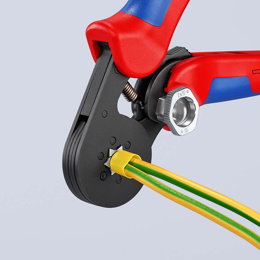 KNIPEX 97 53 14 SB Selbsteinstellende Crimpzange für Aderendhülsen mit Seiteneinführung 180 mm brüniert mit Mehrkomponenten-Hüllen Produktbild img20 L