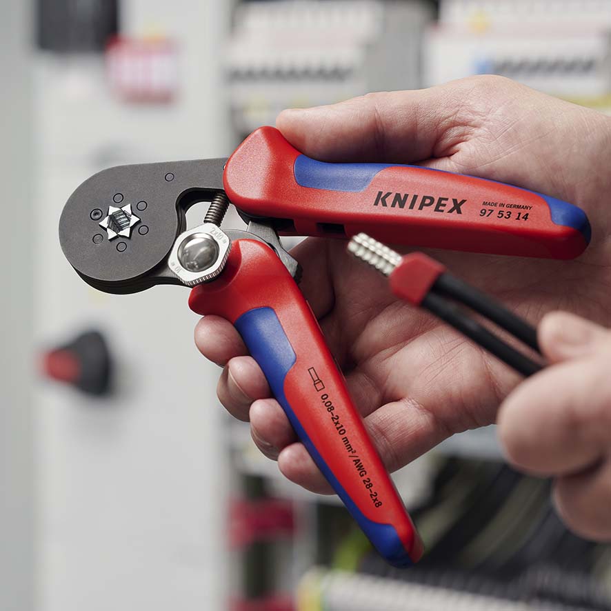 KNIPEX 97 53 14 SB Selbsteinstellende Crimpzange für Aderendhülsen mit Seiteneinführung 180 mm brüniert mit Mehrkomponenten-Hüllen Produktbild img4 L