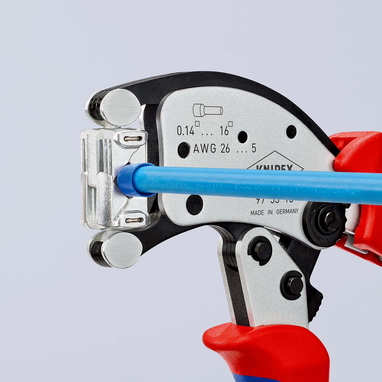 KNIPEX 97 53 18 SB Twistor16® Selbsteinstellende Crimpzange für Aderendhülsen mit drehbarem Crimpkopf 200 mm verchromt mit Mehrkomponenten-Hüllen Produktbild img5 L
