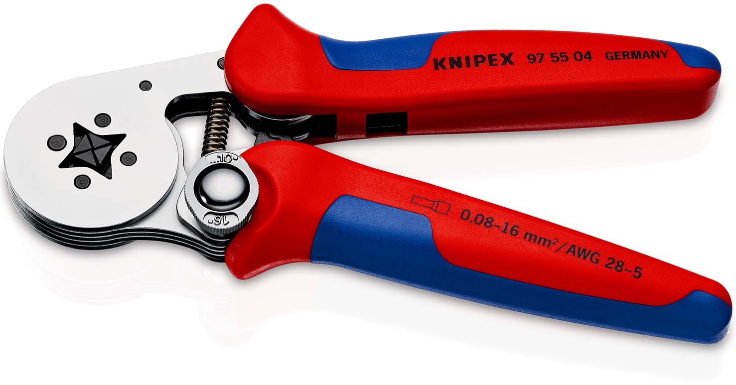 KNIPEX 97 55 04 Selbsteinstellende Crimpzange für Aderendhülsen mit Seiteneinführung 180 mm verchromt mit Mehrkomponenten-Hüllen Produktbild img2 L