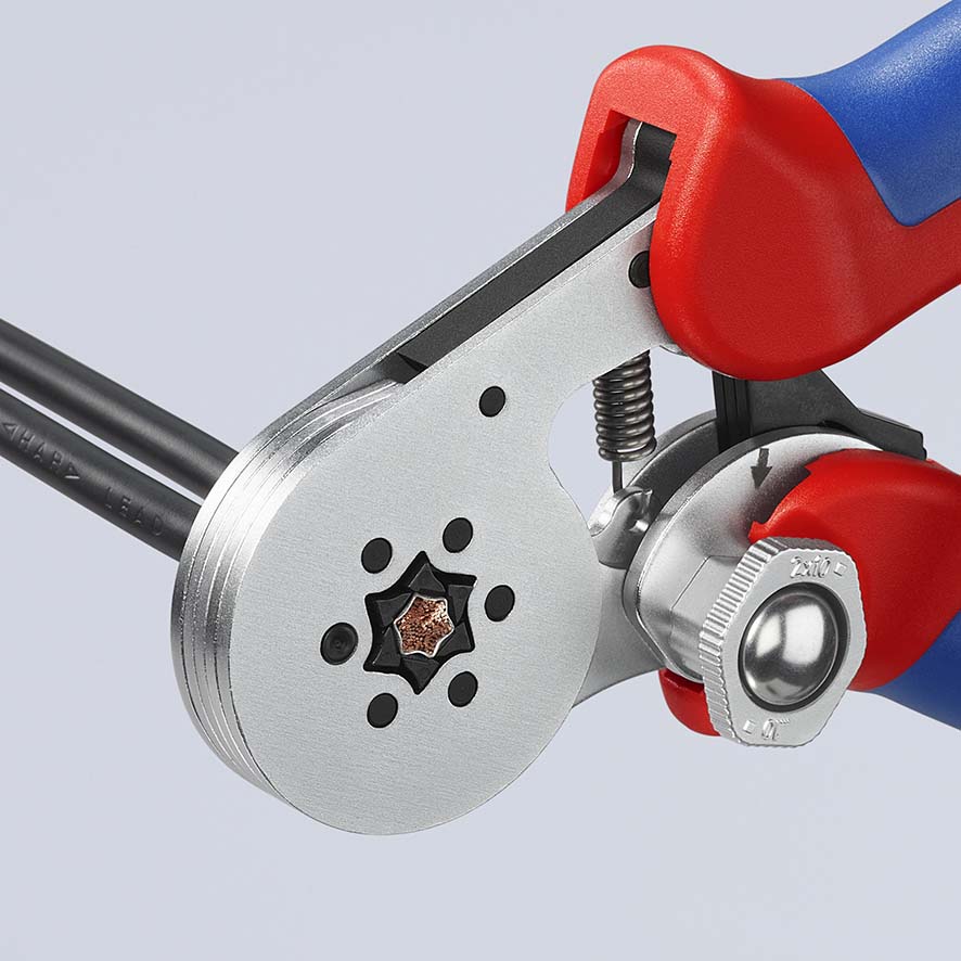 KNIPEX 97 55 04 Selbsteinstellende Crimpzange für Aderendhülsen mit Seiteneinführung 180 mm verchromt mit Mehrkomponenten-Hüllen Produktbild img10 L