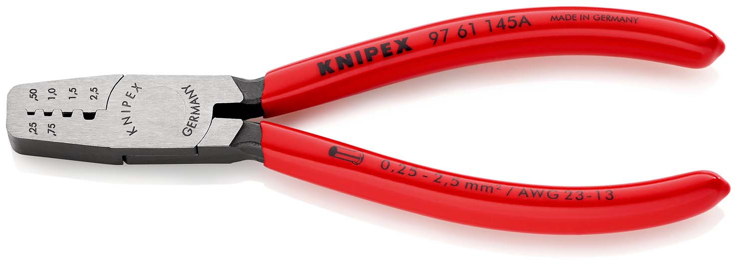 KNIPEX 97 61 145 A SB Crimpzange für Aderendhülsen 145 mm mit Kunststoff überzogen poliert Produktbild img1 L