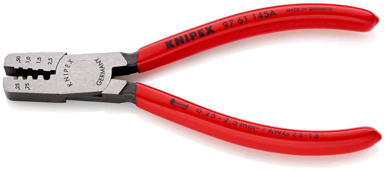 KNIPEX 97 61 145 A SB Crimpzange für Aderendhülsen 145 mm mit Kunststoff überzogen poliert Produktbild img2 L