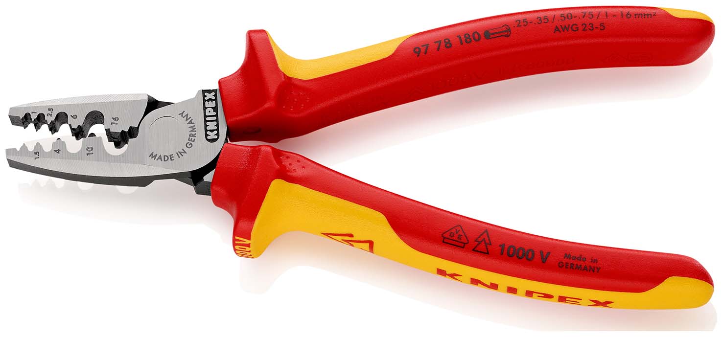KNIPEX 97 78 180 Crimpzange für Aderendhülsen 180 mm isoliert mit Mehrkomponenten-Hüllen, VDE-geprüft poliert Produktbild img2 L