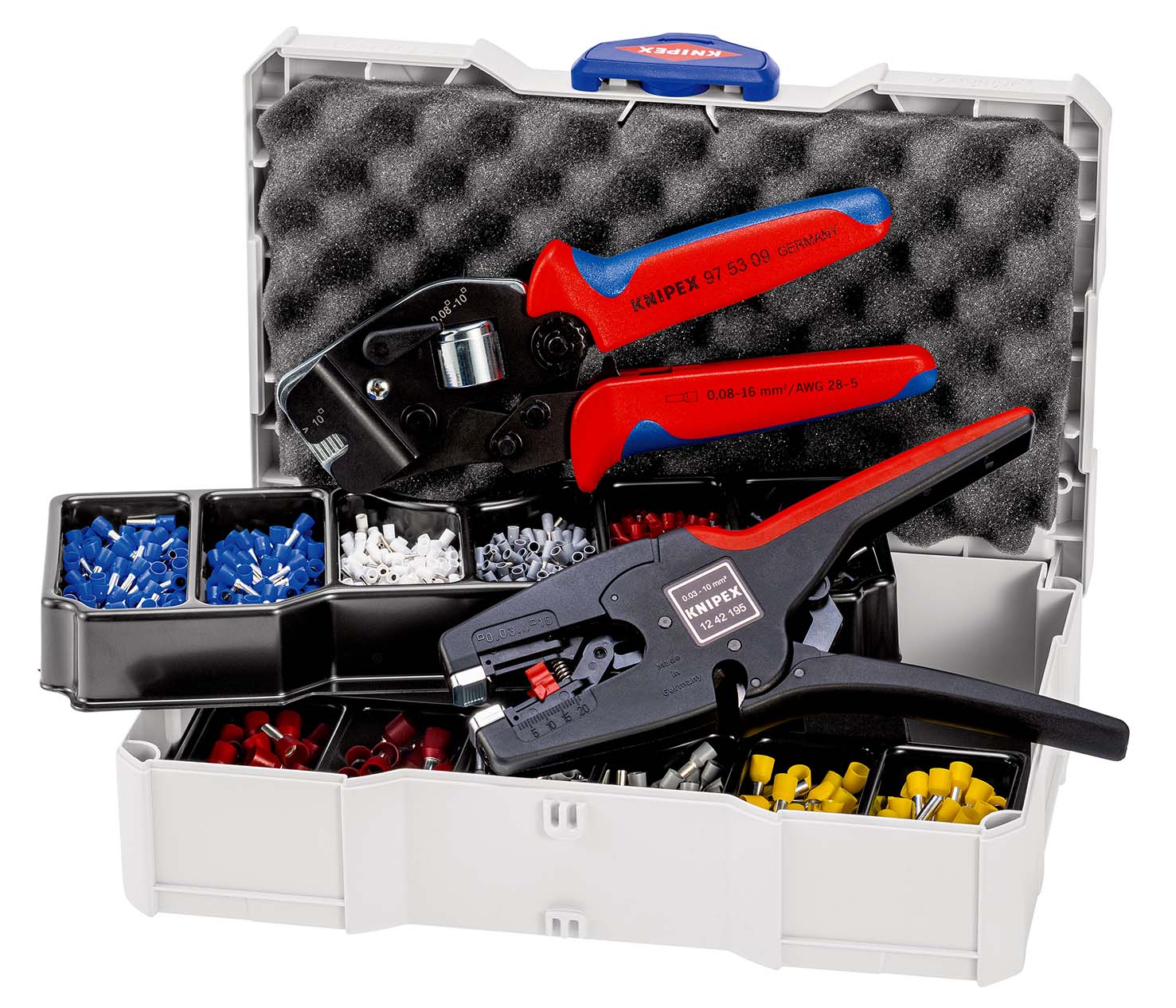 KNIPEX 97 90 17 Crimp-Sortiment für Aderendhülsen 1 x 12 42 195, 1 x 97 53 0, 8 x Aderendhülsen Sets 265 mm Produktbild img2 L