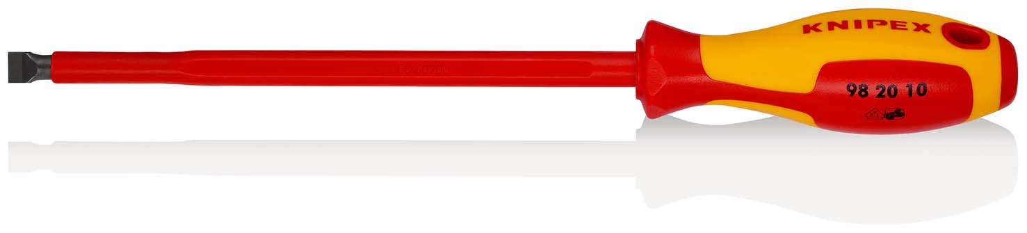 KNIPEX 98 20 10 Schraubendreher für Schlitzschrauben 320 mm brüniert isolierender Mehrkomponenten-Griff, VDE-geprüft Produktbild img1 L
