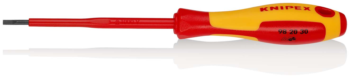 KNIPEX 98 20 30 Schraubendreher für Schlitzschrauben 202 mm brüniert isolierender Mehrkomponenten-Griff, VDE-geprüft Produktbild img1 L