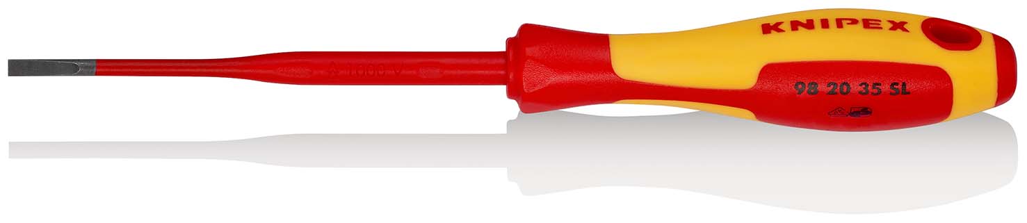 KNIPEX 98 20 35 SL Schraubendreher (Slim) für Schlitzschrauben 202 mm brüniert isolierender Mehrkomponenten-Griff, VDE-geprüft Produktbild img1 L