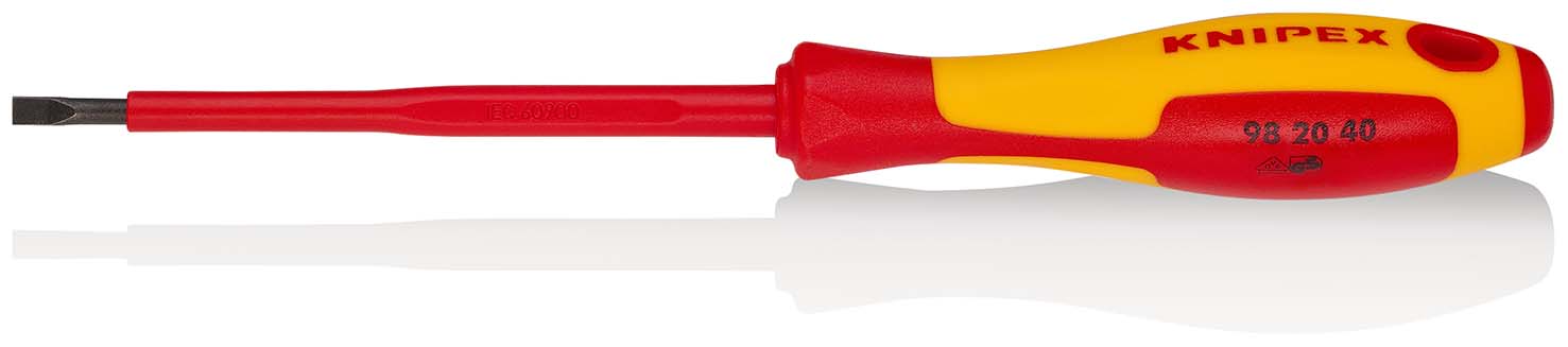 KNIPEX 98 20 40 Schraubendreher für Schlitzschrauben 202 mm brüniert isolierender Mehrkomponenten-Griff, VDE-geprüft Produktbild img1 L