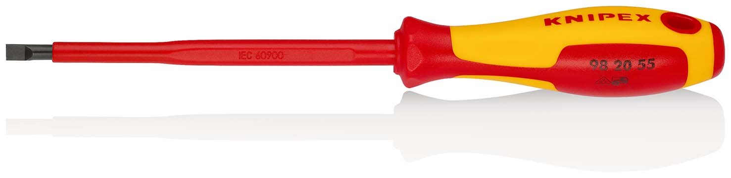 KNIPEX 98 20 55 Schraubendreher für Schlitzschrauben 232 mm brüniert isolierender Mehrkomponenten-Griff, VDE-geprüft Produktbild img1 L