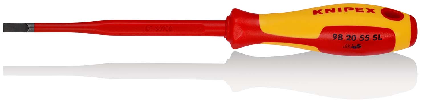 KNIPEX 98 20 55 SL Schraubendreher (Slim) für Schlitzschrauben 232 mm brüniert isolierender Mehrkomponenten-Griff, VDE-geprüft Produktbild img1 L