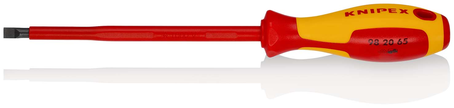 KNIPEX 98 20 65 Schraubendreher für Schlitzschrauben 262 mm brüniert isolierender Mehrkomponenten-Griff, VDE-geprüft Produktbild img1 L