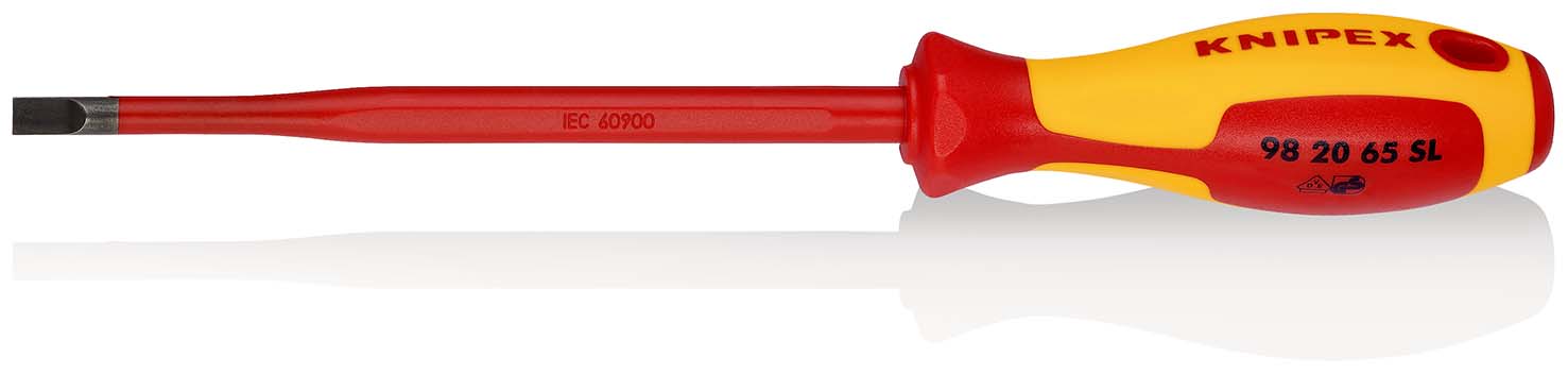 KNIPEX 98 20 65 SL Schraubendreher (Slim) für Schlitzschrauben 262 mm brüniert isolierender Mehrkomponenten-Griff, VDE-geprüft Produktbild img1 L