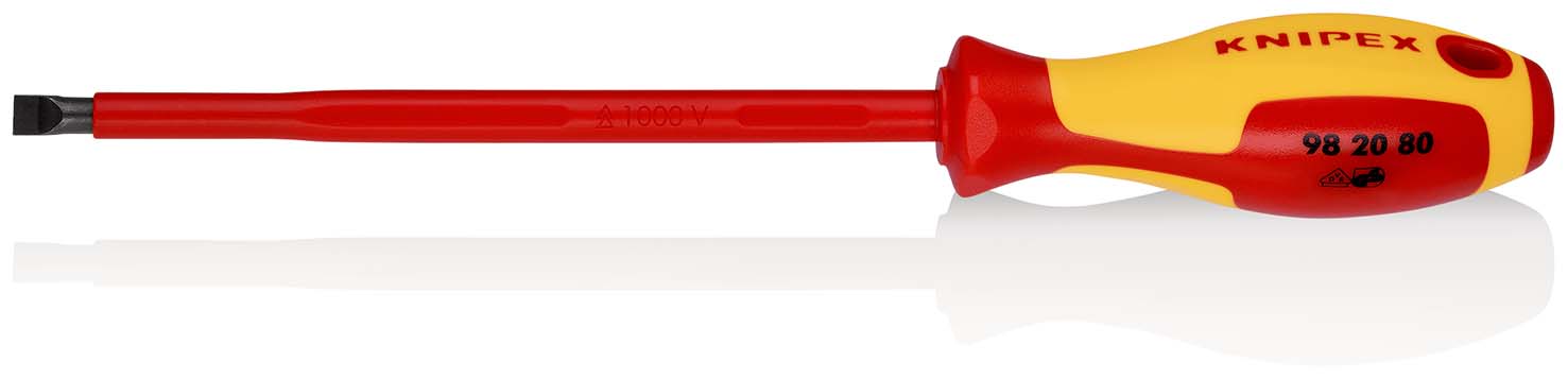 KNIPEX 98 20 80 Schraubendreher für Schlitzschrauben 295 mm brüniert isolierender Mehrkomponenten-Griff, VDE-geprüft Produktbild img1 L