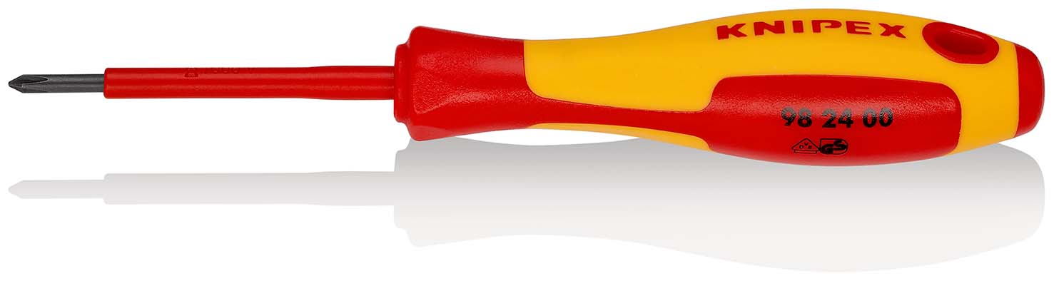 KNIPEX 98 24 00 Schraubendreher für Kreuzschlitzschrauben Phillips® 162 mm brüniert isolierender Mehrkomponenten-Griff, VDE-geprüft Produktbild img1 L