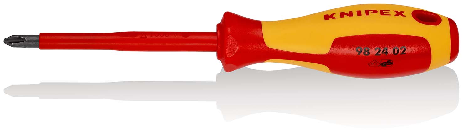 KNIPEX 98 24 02 Schraubendreher für Kreuzschlitzschrauben Phillips® 212 mm brüniert isolierender Mehrkomponenten-Griff, VDE-geprüft Produktbild img1 L