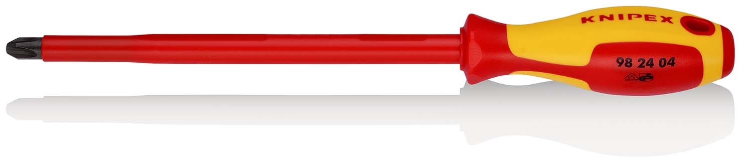 KNIPEX 98 24 04 Schraubendreher für Kreuzschlitzschrauben Phillips® 320 mm brüniert isolierender Mehrkomponenten-Griff, VDE-geprüft Produktbild img1 L