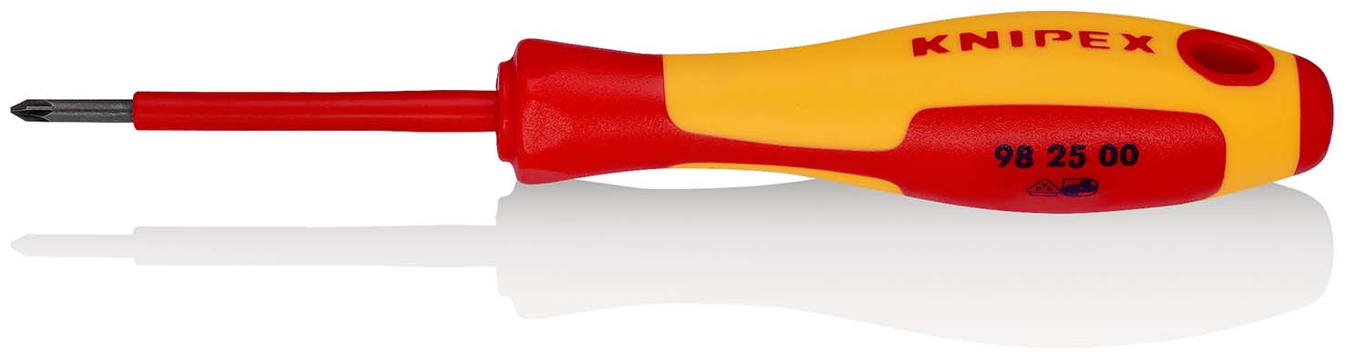 KNIPEX 98 25 00 Schraubendreher für Kreuzschlitzschrauben Pozidriv® 162 mm brüniert isolierender Mehrkomponenten-Griff, VDE-geprüft Produktbild img1 L