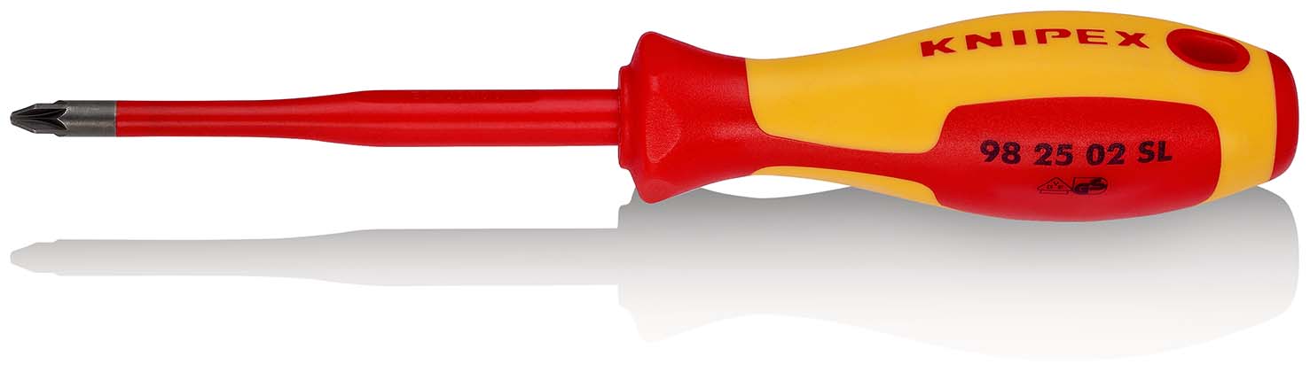 KNIPEX 98 25 02 SL Schraubendreher (Slim) für Kreuzschlitzschrauben Pozidriv® 212 mm brüniert isolierender Mehrkomponenten-Griff, VDE-geprüft Produktbild img1 L