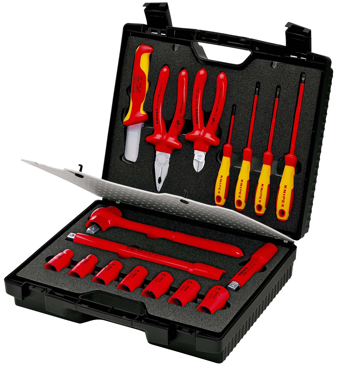KNIPEX 98 99 11 Kompaktkoffer 17-teilig mit isolierten Werkzeugen für Arbeiten an elektrischen Anlagen Produktbild img1 L