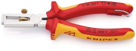 KNIPEX 11 06 160 T Abisolierzange mit Öffnungsfeder, universal 160 mm verchromt isoliert mit Mehrkomponenten-Hüllen, VDE-geprüft; mit integrierter isolierter Befestigungsöse zum Anbringen einer Absturzsicherung Produktbild