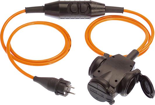 Verlängerung, PRCD-S, 3m Kabel H07BQ-F3G2,5 orange IP 44, 3-Wege-Kupplung mit Schutzkappen Produktbild img1 L