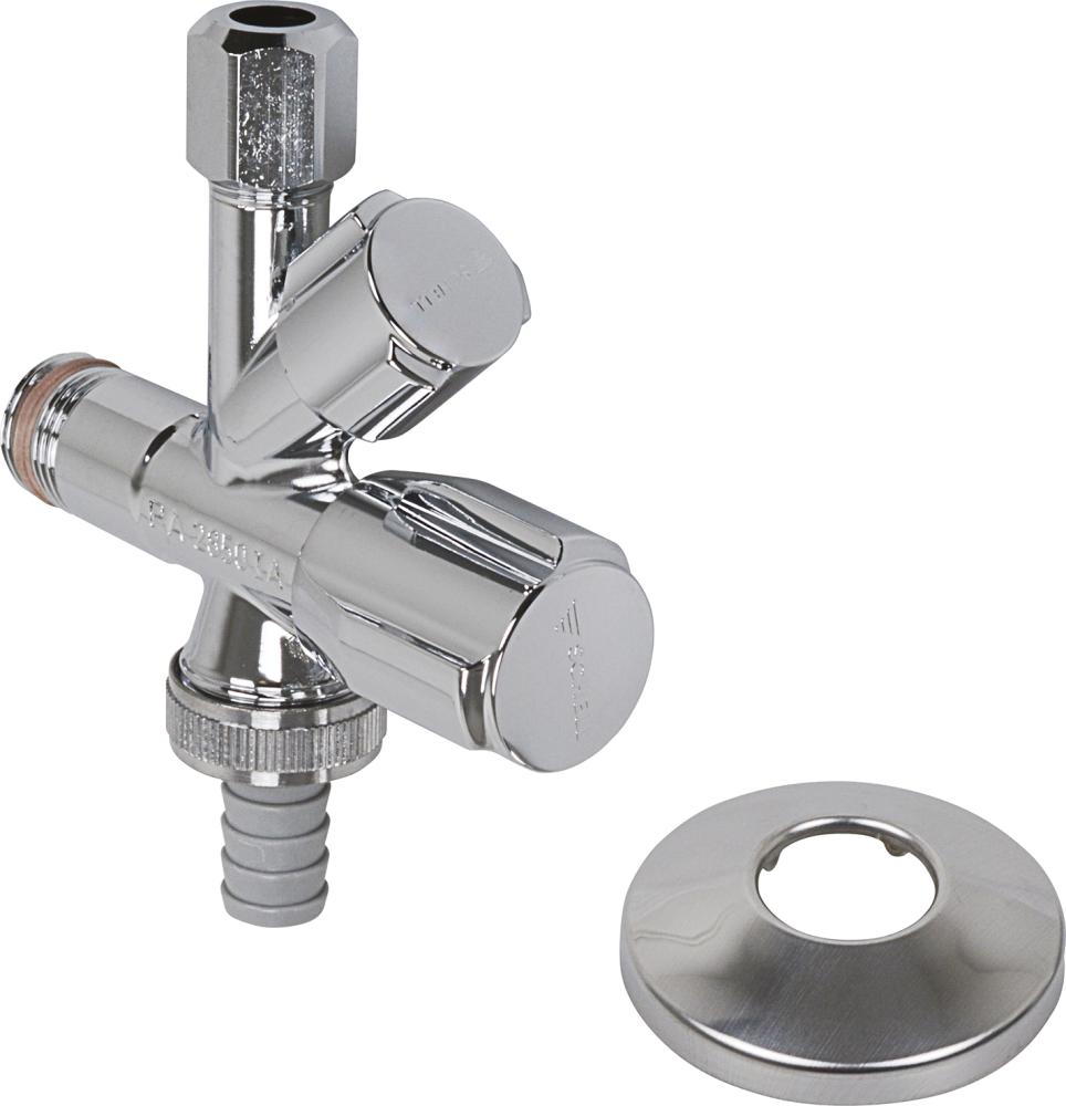 SCHELL GA-Eckventil, 1/2"AG x 3/4"AG x 3/8"AG x 10 mmQ, selbstdichtend, Chrom Produktbild img1 L
