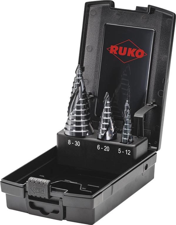 Stufenbohrer-Satz HSS spiralgenutet 3tlg. 5-12/6-20/8-30mm Ku-Kassette ULTIMATECUT RUKO Produktbild img1 L
