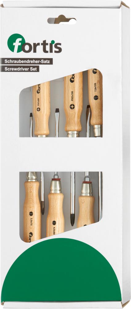 Schraubendreher-Satz 6-teilig Schlitz/PH Holzheft FORTIS Produktbild img1 L