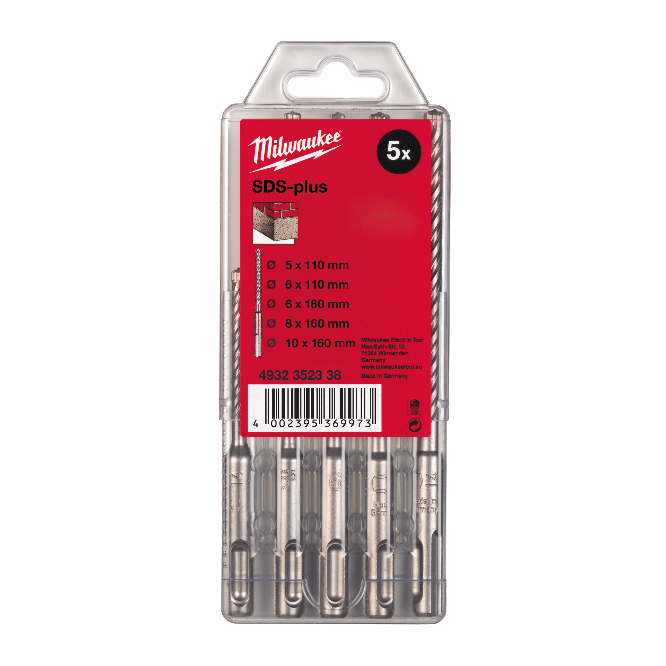 Hammerbohrer M2 SDS-Plus Set 5-teilig, 5/6 x 110 mm, 6/8/10 x 160 mm Milwaukee  Produktbild img1 L