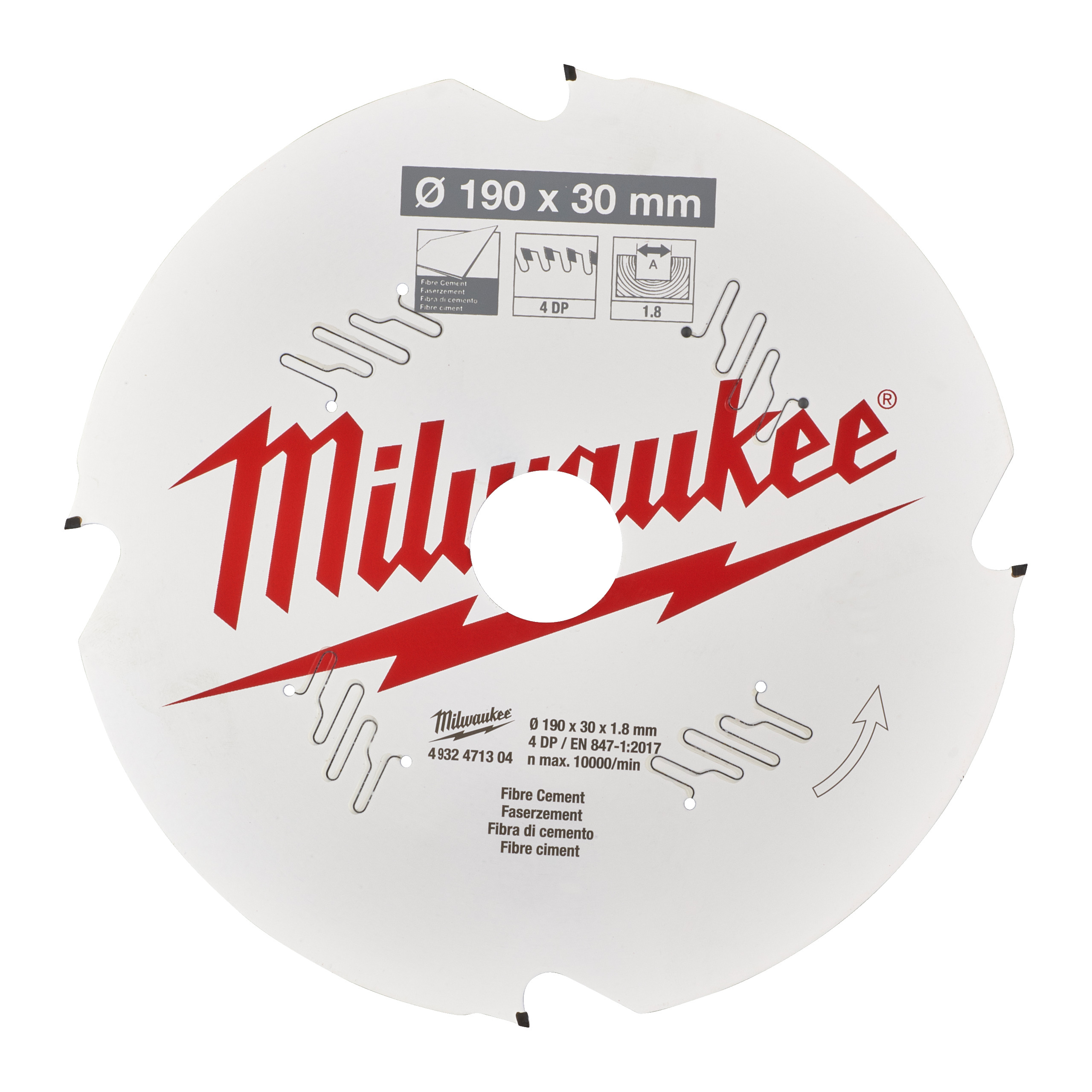 Kreissägeblatt Faserzement für Handkreissägen, 190/30mm Z4 Diamant Milwaukee Produktbild img2 L