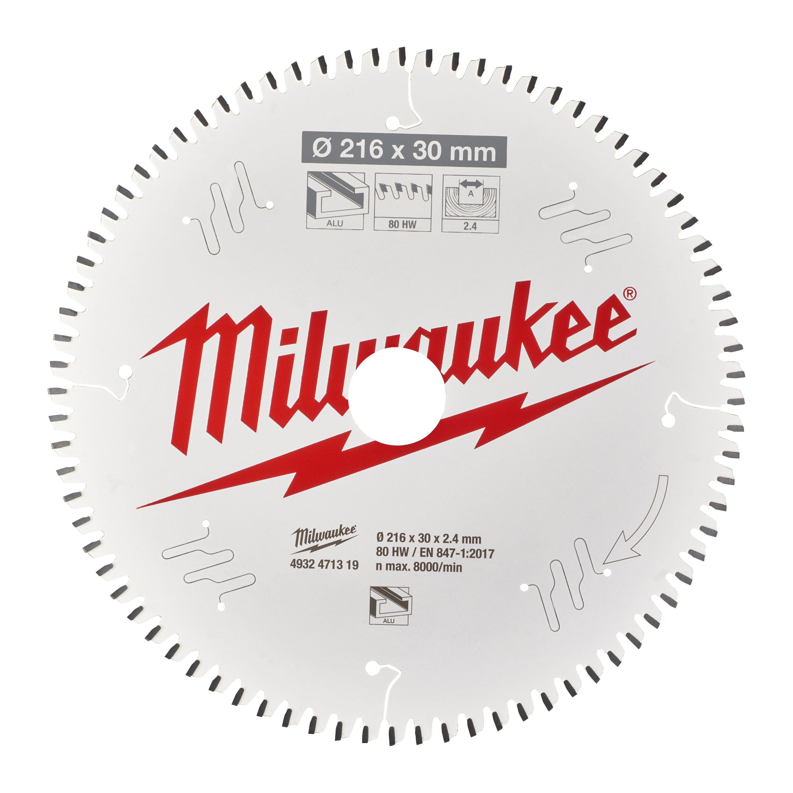 Sägeblatt Alu für Kapp- und Gehrungssägen, 216/30 mm Z80 Flachtrapezzahn negativ Milwaukee Produktbild img5 L