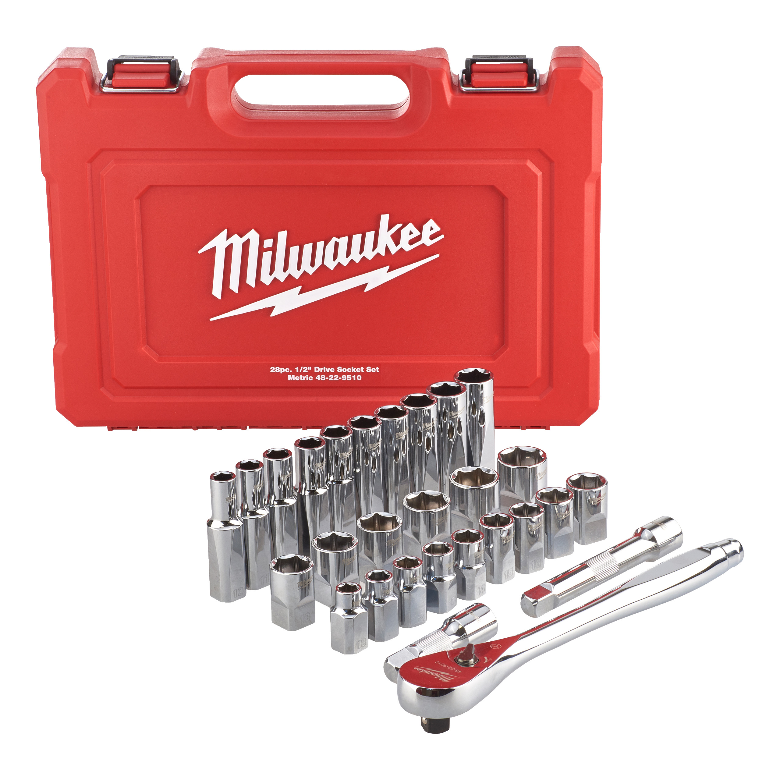 Ratschen- und Steckschlüsseleinsatz Set 1/2" metrisch, 28-teilig Milwaukee  Produktbild img2 L