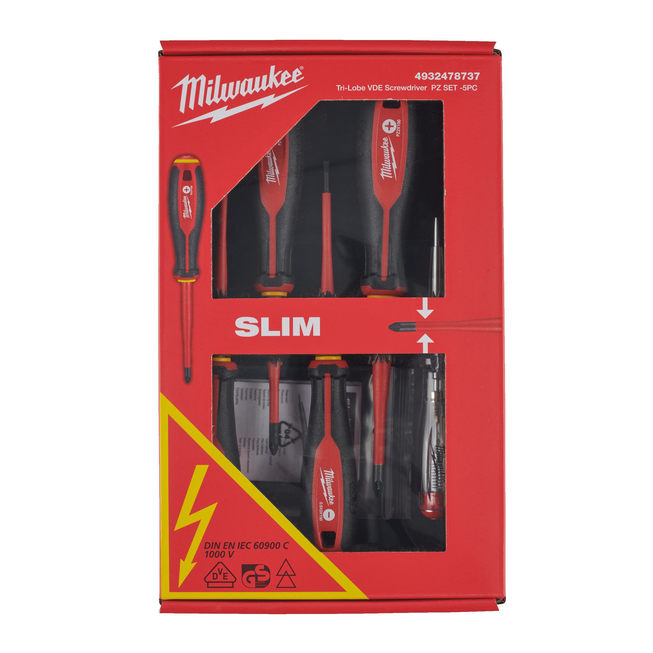 Tri-Lobe Schrauberdreher, VDE geprüft, 5-teiliges Set SL/PZ/Spannungsprüfer Milwaukee  Produktbild img1 L