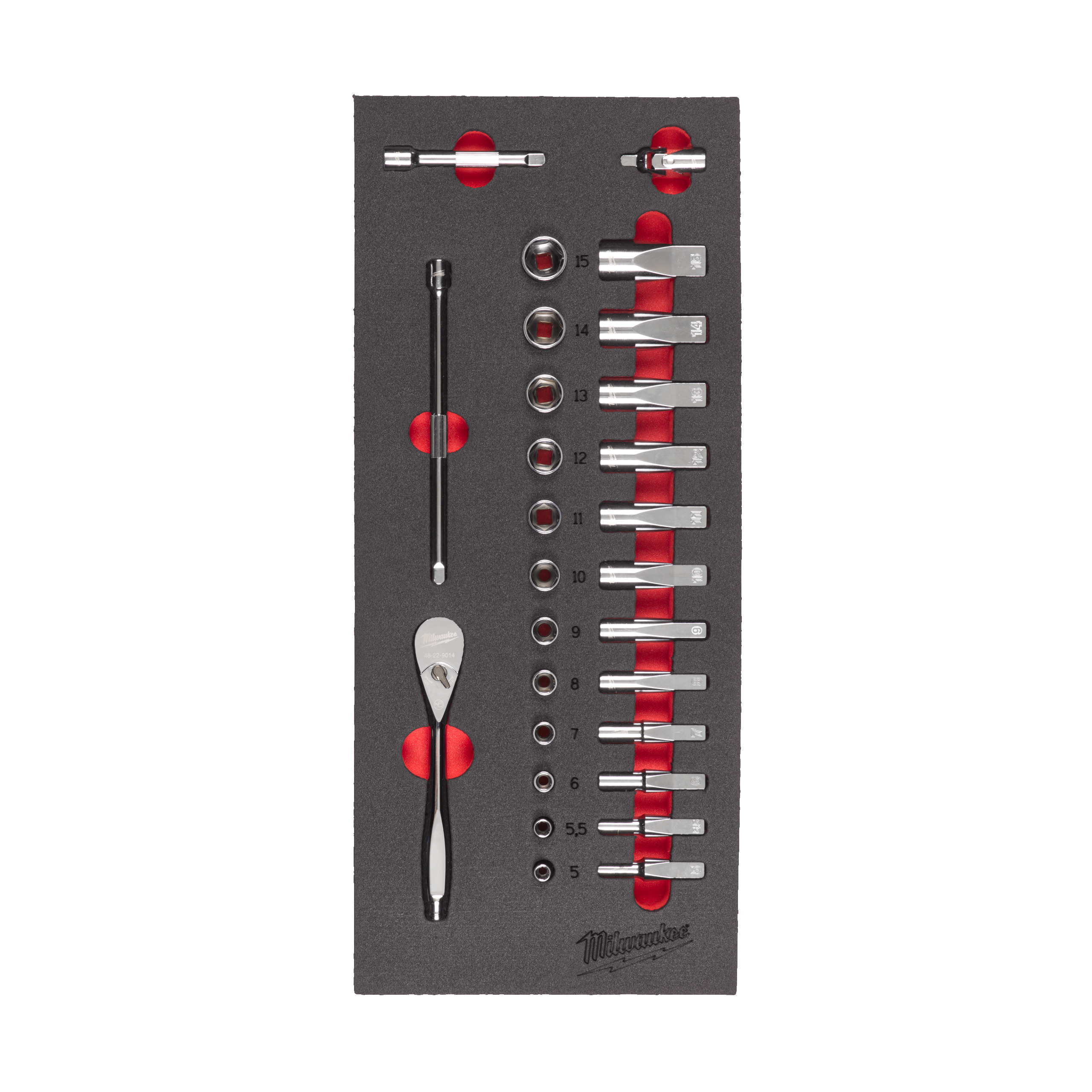 1/4" Ratschen- & Steckschlüsseleinsätze Einlage, 28-teilige Einlage für Werkstattwagen 78 cm Milwaukee  Produktbild img1 L