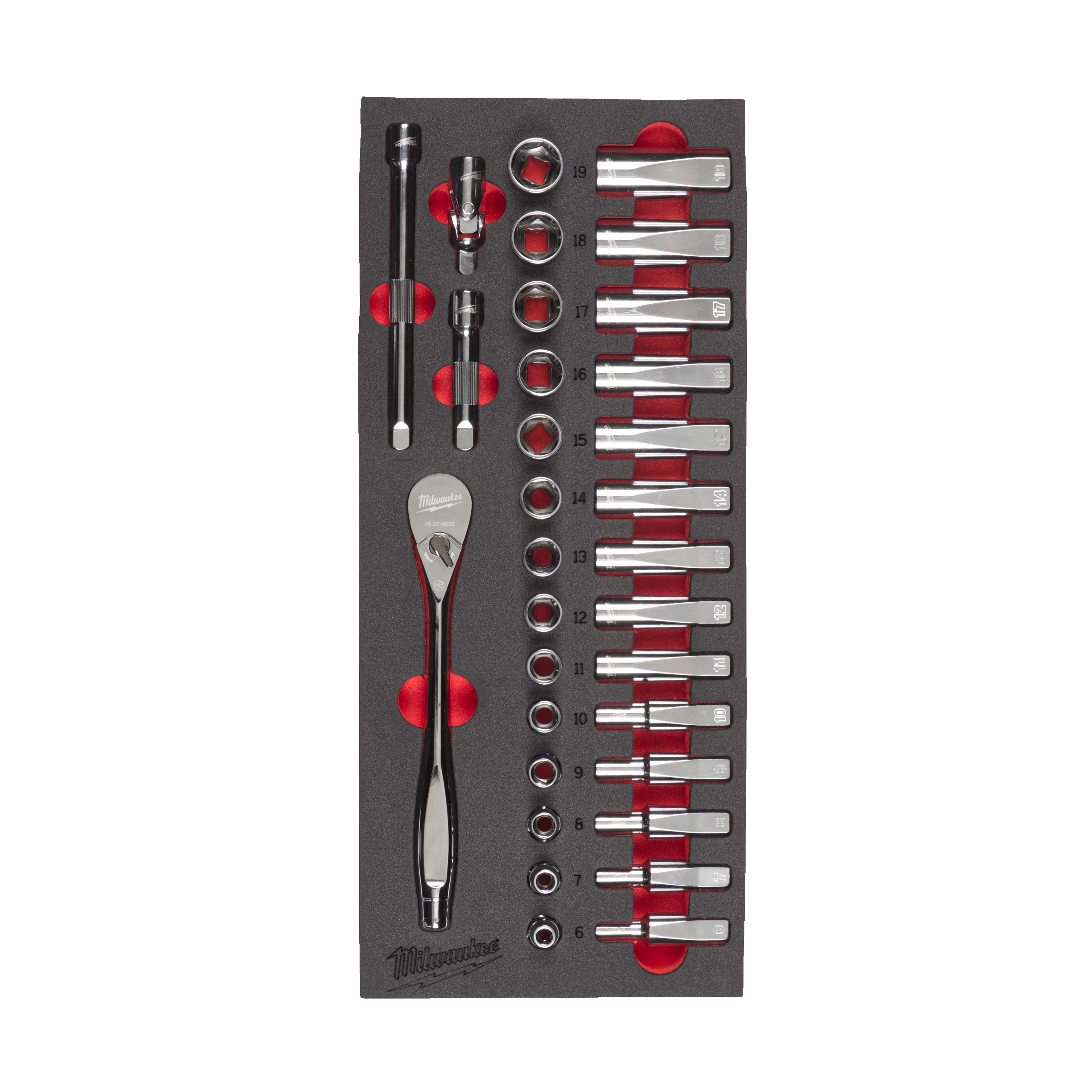 3/8" Ratschen- & Steckschlüsseleinsätze Einlage, 32-teilige Einlage für Werkstattwagen 78 cm Milwaukee Produktbild img1 L