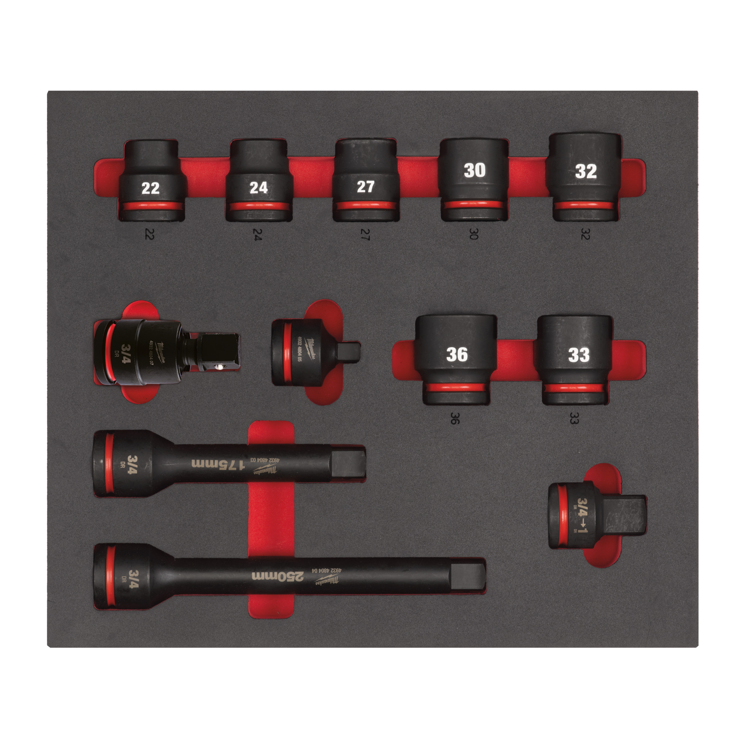 3/4" SHOCKWAVE Schlagnüsse Einlage, 12-teilige Einlage für Werkstattwagen 78 cm Milwaukee Produktbild img1 L