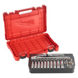 Ratschen- und Steckschlüsseleinsatz Set 1/2" metrisch, 28-teilig Milwaukee  Produktbild