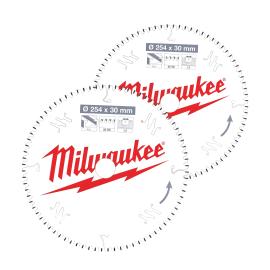Sägeblatt für Akku-Kapp- und Gehrungssägen Doppelpack, 254/30 mm Z60 Wechselzahn negativ u. 254/30 mm Z80 Flachtrapezzahn negativ Milwaukee  Produktbild