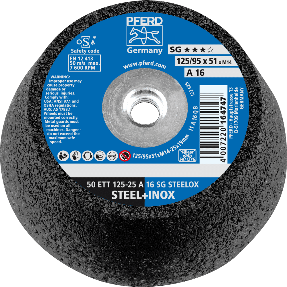 PFERD Schleiftöpfe 50 ETT 125-25 A 16 SG STEELOX/M14 Produktbild img1 L